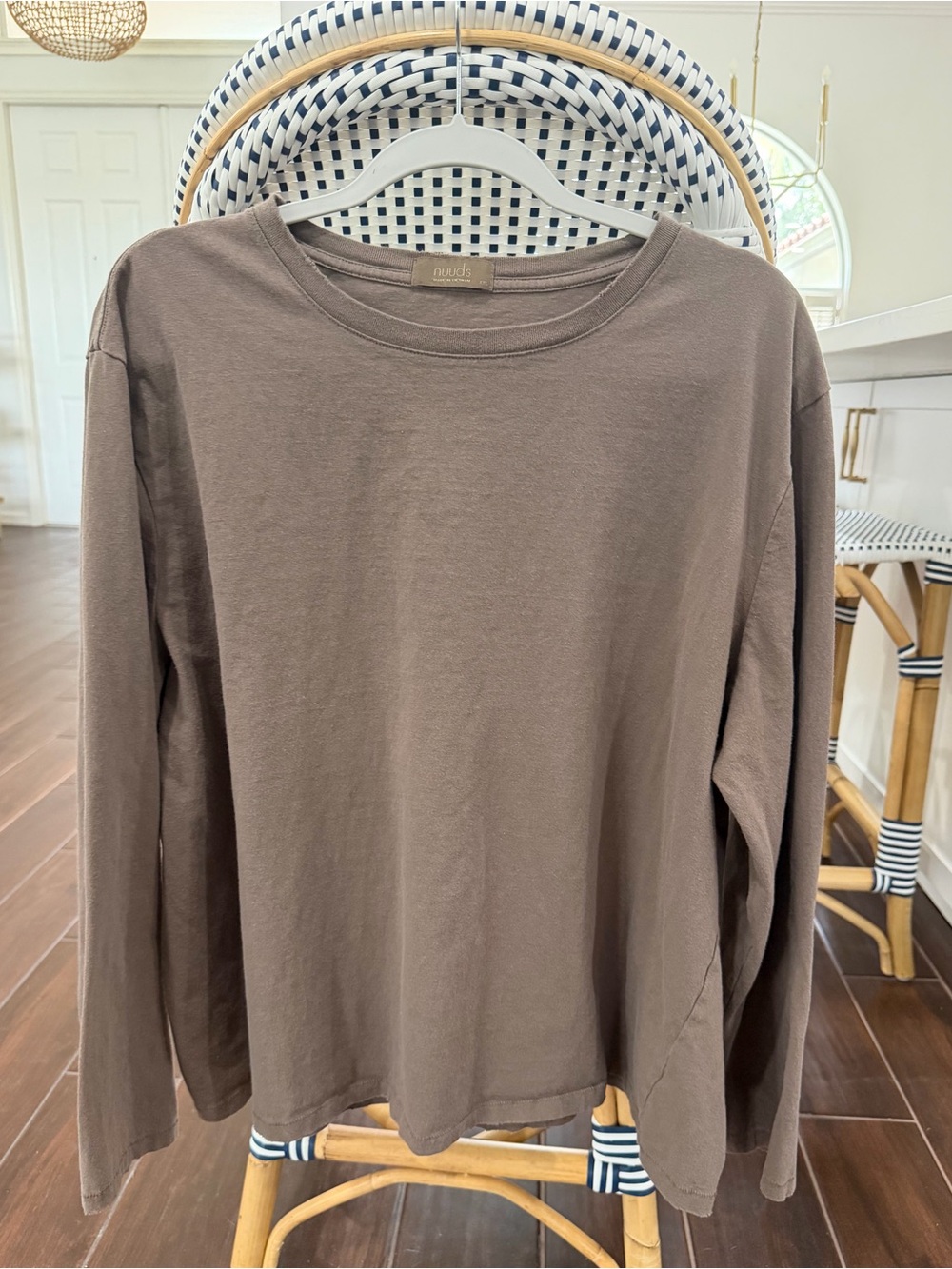 nuuds women’s Vintage Cotton Long Sleeve Everyday T-Shirt Mocha Size XXL